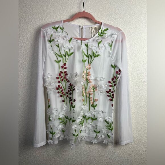 Forgotten grace Floral embroidered mesh summer blouse - Picture 1 of 4
